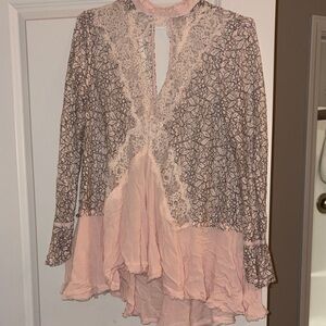 Free People Pink and Gray Lace Tunic